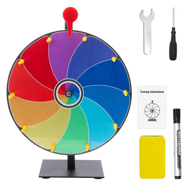 HUHUPET 12 Inch Spinning Prize Wheel, 10 Slots Tabletop Roulette Spinner with Dry Erase Marker and Eraser, for Trade Show, Carnival, Party Games