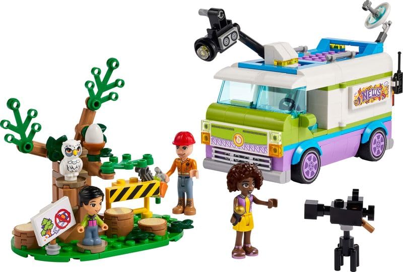 LEGO Friends Newsroom Van, Animal Rescue Playset, Pretend to Film and Report News with Toy Truck, Owl Figure and Aliya Mini-Doll, Gift for Girls, Boys and Kids 6 Plus Years Old 41749