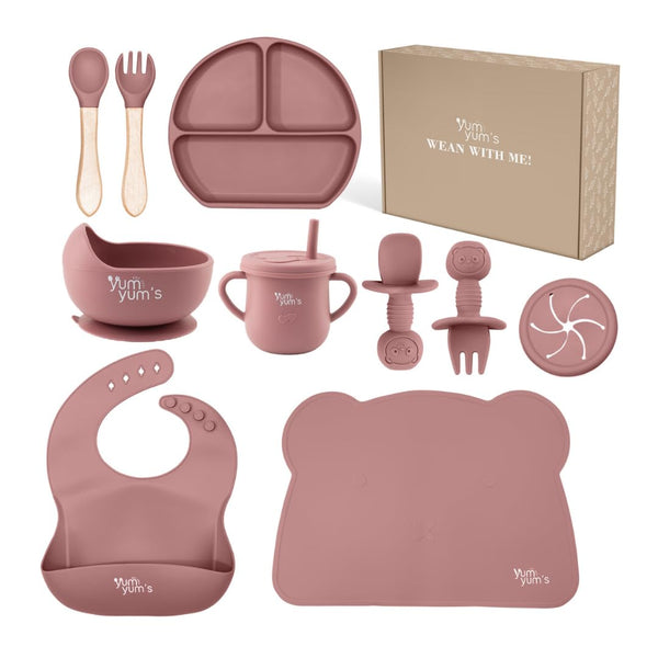 Yum Yum's Baby Weaning Set – Includes Toddler Water Bottle, Cups, Bowl, Spoon, Fork, Baby Plate & More - Baby Feeding Set & Baby Gifts & Present - 10 Pieces (Pink) - Gift Guide