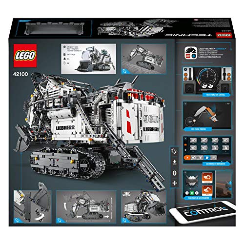 LEGO 42100 Technic Control Liebherr R 9800 RC Excavator, Remote App Controlled Advanced Construction Set, with Interactive Motors