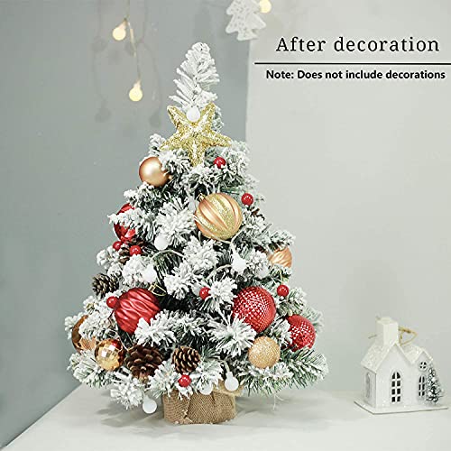 Pre-Lit Artificial Mini Christmas Tree with LED Lights,20 Inch Snow Flocked Pine Xmas Tree,70 Branch Tips,Desktop Tabletop Christmas Tree Burlap Base-(50cm) - Gift Guide