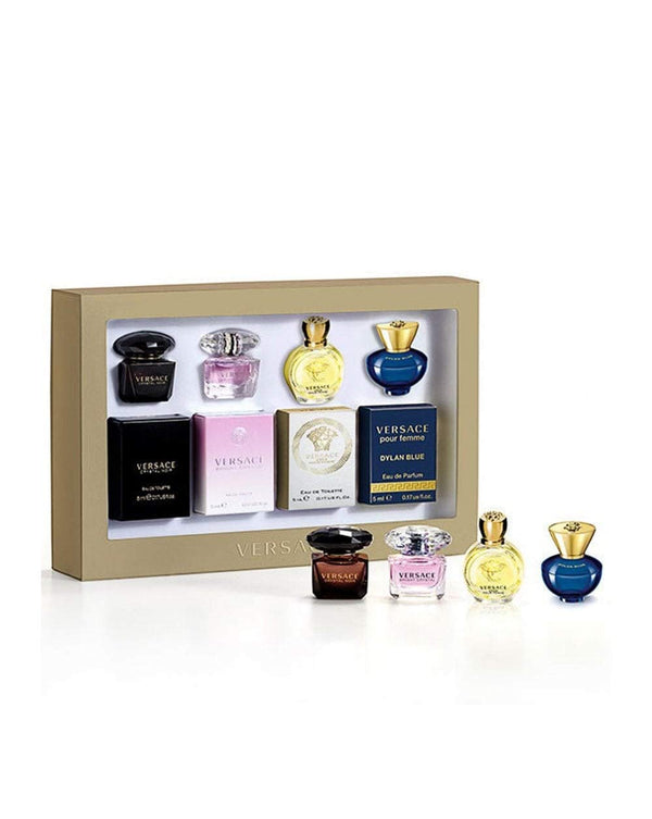 Versace Ladies 4 x 5ml Miniature Gift Set: Crystal Noir, Bright Crystal, Eros Pour Femme, Dylan Pour Femme