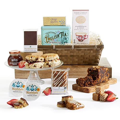 Luxury Afternoon Tea Hamper - British Cream Tea Hamper With Scones, Clotted Cream, Jam, Fruit Cake, Tea, Biscuits, Fudge, Flapjack | Couples Afternoon Tea Hampers, Celebration & Birthday Gifts Women - Gift Guide