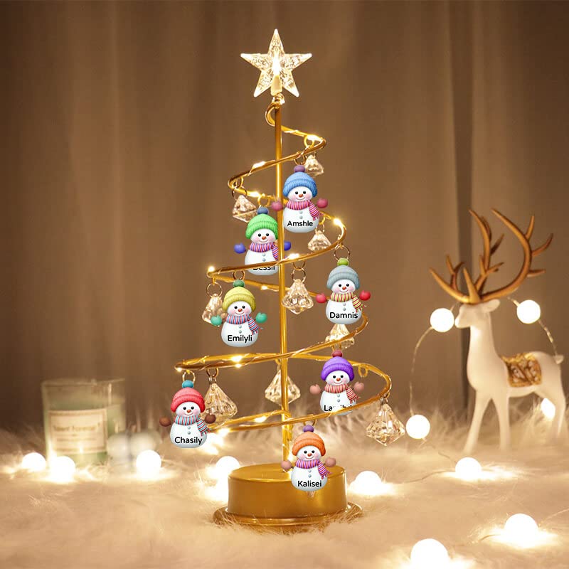 Custom Name snowman LED Crystal Tree Lights Personalized Family Names Tabletop Metal Christmas Tree Lamp Xmas Crystal Tree Lights Christmas Decoration Gifts (Snowman) - Gift Guide
