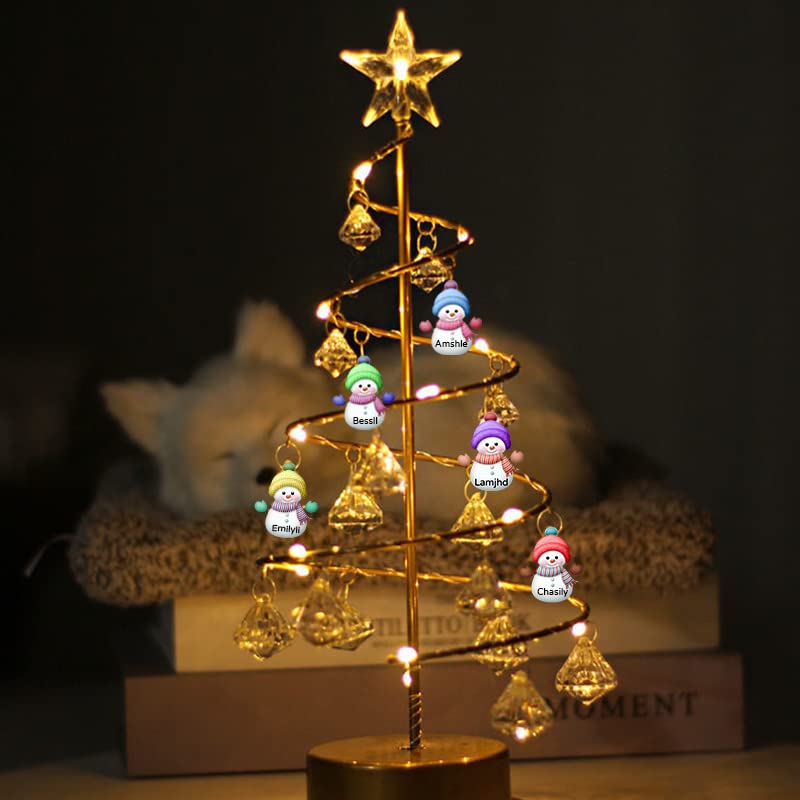 Custom Name snowman LED Crystal Tree Lights Personalized Family Names Tabletop Metal Christmas Tree Lamp Xmas Crystal Tree Lights Christmas Decoration Gifts (Snowman) - Gift Guide