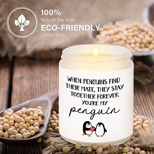 Leebbsin Penguin Candle Gifts for Him Her, Anniversary Christmas Birthday Wedding Gifts, Romantic Presents Gifts for Girlfriend Boyfriend Wife Husband, Cute Handmade Lavender Soy Wax Candle, 7oz