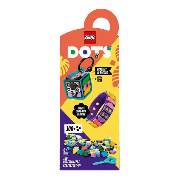 LEGO 41945 DOTS Neon Tiger Bracelet & Bag Tag, 2 in 1 DIY Jewellery Accessories Craft Set for Kids, Animal Decorations Making Kit