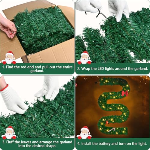 16.4FT/5M Christmas Garland, Christmas Garland with Lights, 100 LEDs Light Up Christmas Decorations Wreath Artificial Greeny Christmas Garland for Fireplace Stair Front Door Xmas Tree Decor - Gift Guide