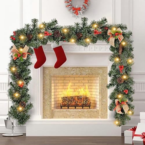 1.8M/6FT Christmas Garland with Lights, Pre Lit Christmas Garlands for Fireplace Stairs Artificial Wreath with 50 LED Lights and Bow Pine Cones Berries for Xmas Tree Front Door Home Holiday Decor - Gift Guide