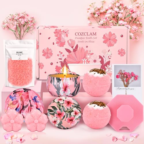 COZCLAM Pamper Gifts for Women, Spa Bath Sets for Women, Relaxation Gifts for Her, Birthday Gifts for Women, Mum Birthday Gifts, Best Friend Gifts, Womens Gifts for Birthday, Bath Bombs & Candle