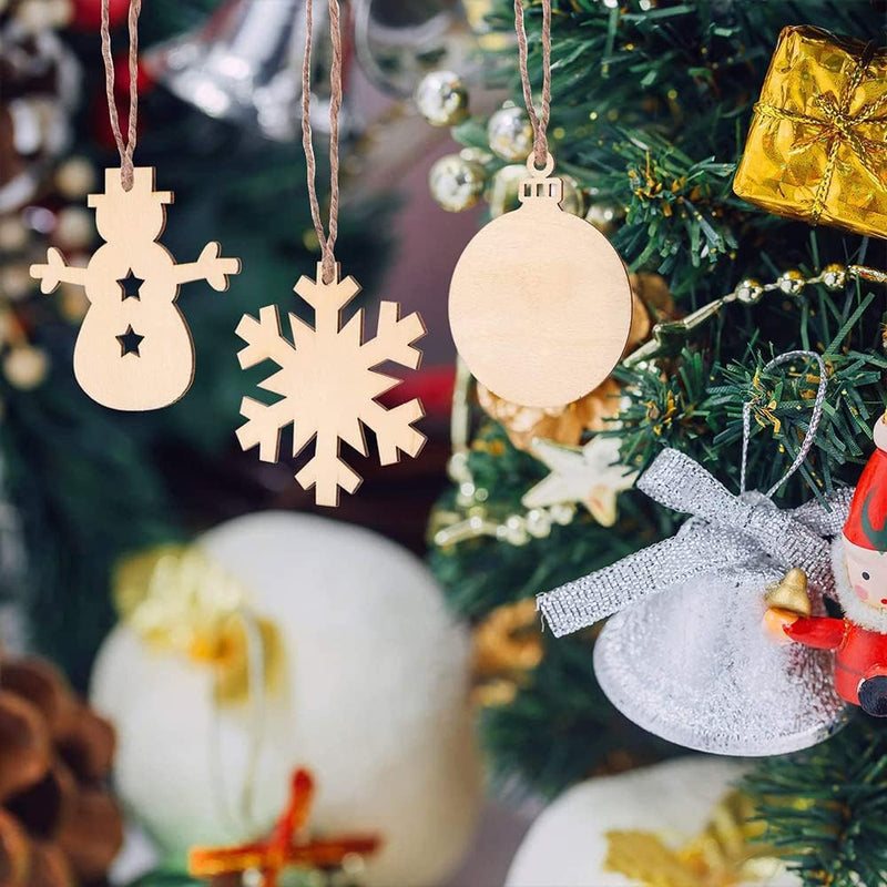 10 Pieces Christmas Tree Wooden Bauble Hanging Ornaments Natural Wooden Tree Shape Wooden Embellishments Round Wood Slices for Christmas Wedding Party Decoration, Tree - Gift Guide