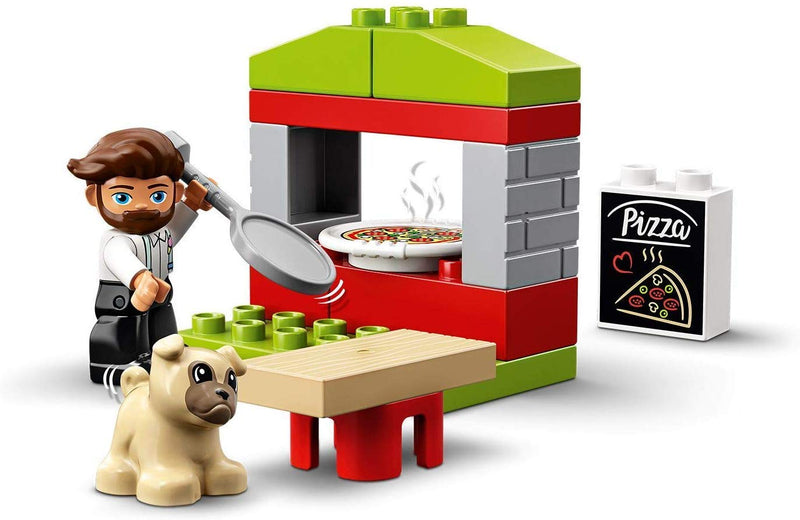 LEGO 10927 DUPLO Town Pizza Stand Playset with Pizza and Dog Figure, Large Bricks, Early Development Toy for Toddlers 2+ Year Old