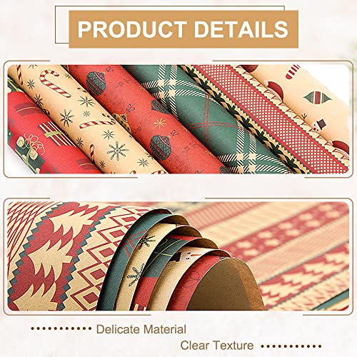 Christmas Wrapping Paper, 10Pcs Recycled Kraft Paper 70x50CM with 6 Vintage Designs (1 Gift Sticker, 1 Double-Side Tape, 2 String) for Gift Boxes Festival Decoration Mens Girls Boys - Gift Guide