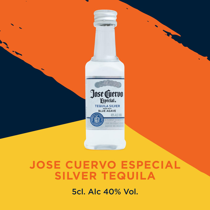 Tequila Gift Set - Jose Cuervo Tequila Gifts, 2x 5cl Jose Cuervo Reposado 38%, Jose Cuervo Silver 40%, Miniature Alcohol Bottles, 1 Official Spirit Shot Glass - Mini Birthday Gifts for Men, Women