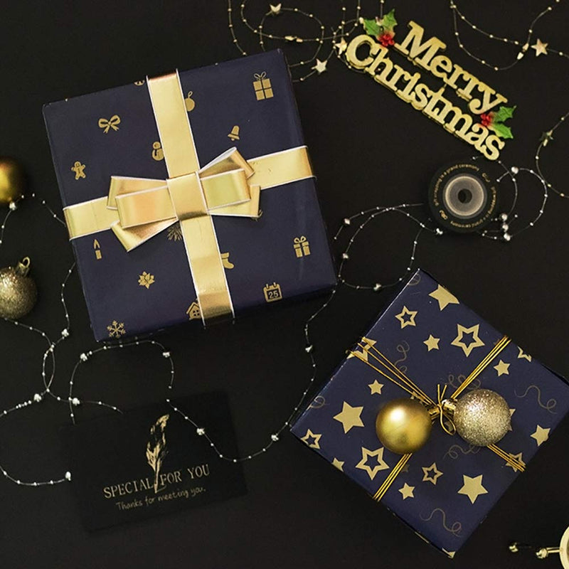 OTMVicor Roll Package Christmas Wrapping Paper, Recyclable 10 Roll Navy Blue and Gold Design Wrapping Paper for Xmas Gift Wrapping Party Decoration - Gift Guide
