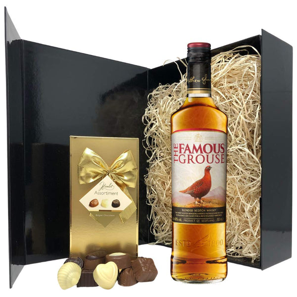 Whisky Gift Set - Famous Grouse Blended Scotch Whisky and Chocolates Hamper - Birthday, Christmas Whisky Gifts for Men and Women