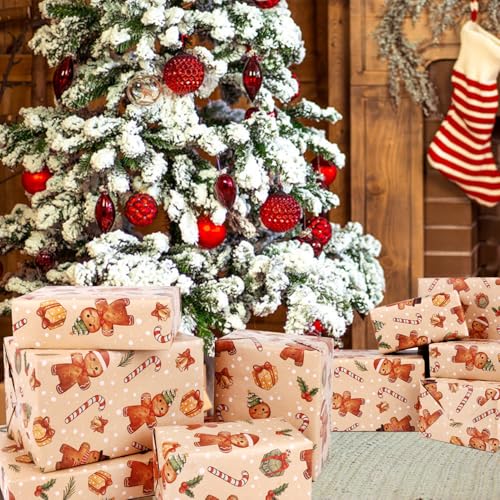 ZALAON Christmas Wrapping Paper Roll, 43CM x 10M Gingerbread Man Wrapping Paper Presents Wrapping Kraft Paper for Gift Boxes Festival Decoration - Gift Guide