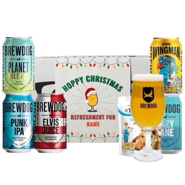 Personalised Brewdog Hoppy Christmas Craft Beer Gift Set with Brewdog Glass (5 Cans) - Premium Selection, Gifts For Him, For Her, Christmas, Beer Gifts for Men, Beer Gift