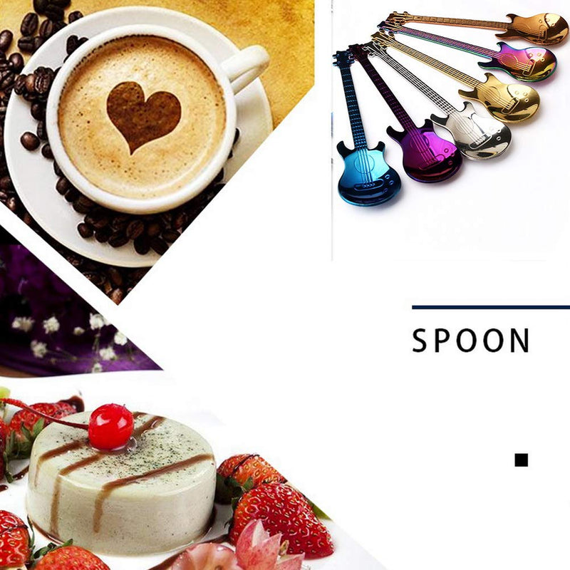 nuoshen Guitar Coffee Teaspoons, 6pcs Stainless Steel Musical Coffee Gifts for Man Cute Tea Spoons Set Ice Cream/Dessert/Stirring/Sugar Spoon