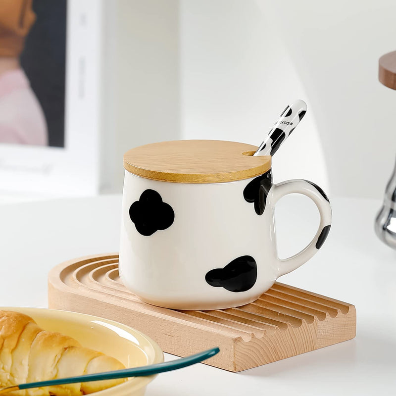 Gifts for Women Cute Cow Coffee Mug Tea Cup with Spoon Lid,Kawaii Stuff Funny Cool Mugs Valentine's Mother's Day Halloween Xmas Gifts for Her Wife Mum Grandma Boyfriend Girl Teacher Friend,Birthday