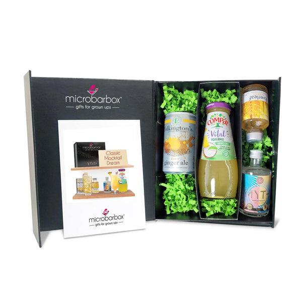 MicroBarBox Mocktail Dream Gift Set in a Classic Magnet Gift Box | Non Alcoholic Gift Set Features: Virgin Pina Colada and Forest Ginger Spritz | Birthday Gift for Men and Women