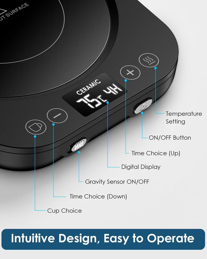 Coffee Mug Warmer, Electric Beverage Warmer, Smart Cup Warmer for Home& Office Desk with Gravity Sensor, 9 Temp Settings, 1-9H Auto-off Timer for Coffee, Tea, Milk (Cup Not Included)