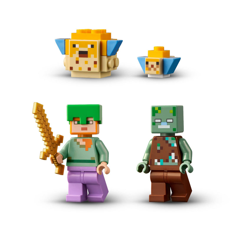 LEGO 21164 Minecraft The Coral Reef Building Toy with Alex, 2 Brick-Build Puffer Fish and Drowned Zombie Figures, Gifts for Kids, Boys & Girls