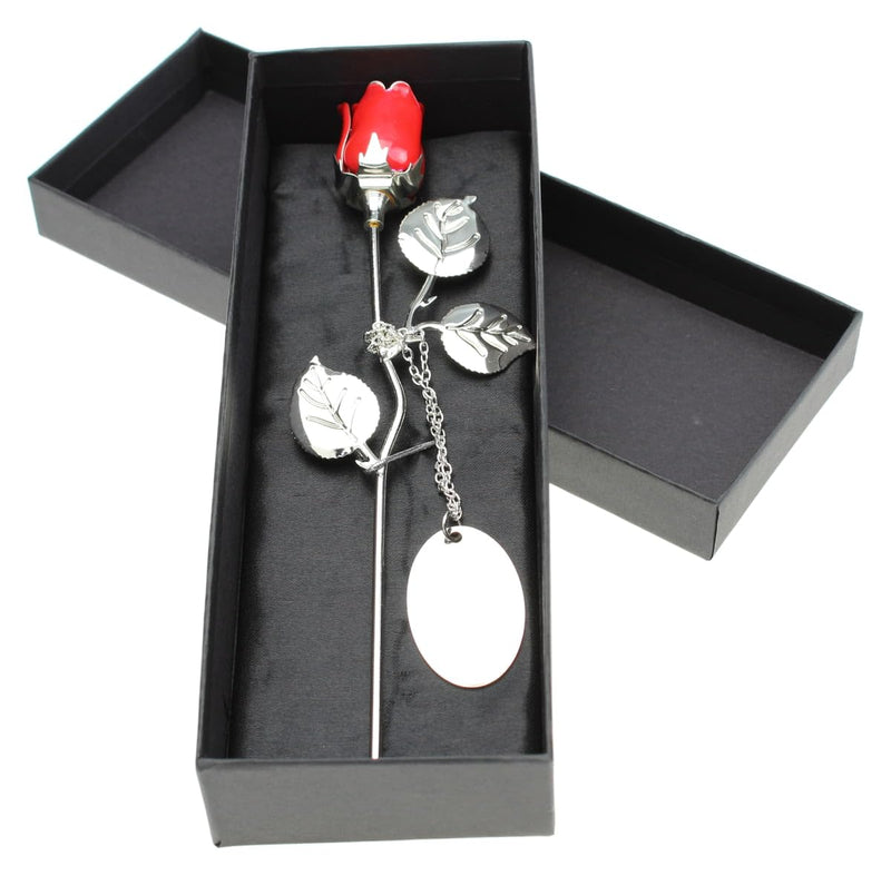 Go Find A Gift Personalised Engraved Silver Plated Red Rose - 18cm