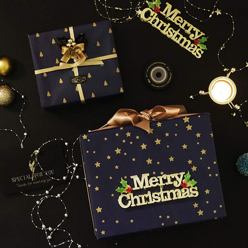 OTMVicor Roll Package Christmas Wrapping Paper, Recyclable 10 Roll Navy Blue and Gold Design Wrapping Paper for Xmas Gift Wrapping Party Decoration - Gift Guide