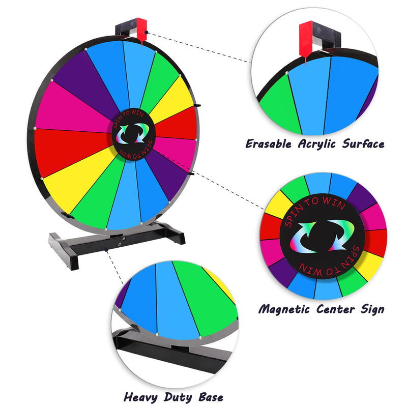 iElyiEsy 18 Inch Spinning Wheel for Prize 14 Slots Tabletop Prize Wheel Spinner with Stand, Dry Erase Marker and Eraser for Trade Show Carnival Party Pub Fortune Game