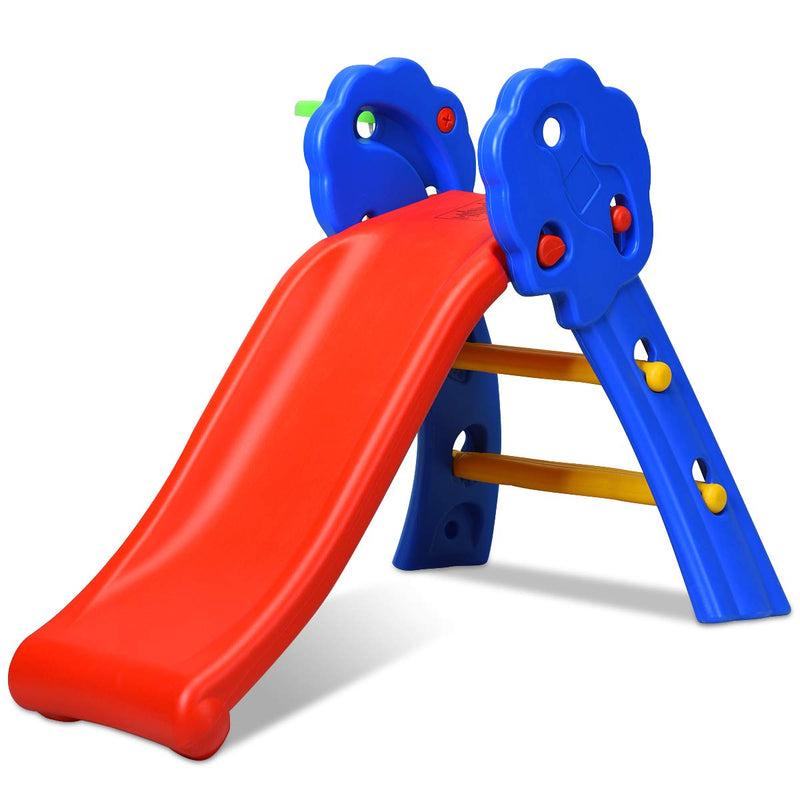 COSTWAY Folding First Slide for Kids | Toddlers | Children, Foldable for Easy Storage, Primary Climb Toy, Safety Plastic, Use for Indoor Outdoor Garden Playground (Slide with Basketball Hoop)