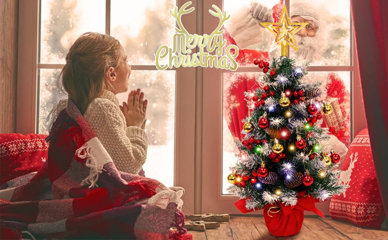 Fayavoo 60cm Mini Christmas Tree Artificial Tabletop Christmas Tree with Lights Christmas Baubles Ball Ornaments, Potted Small Xmas Tree with Christmas Tree Star for Christmas Decorations - Gift Guide