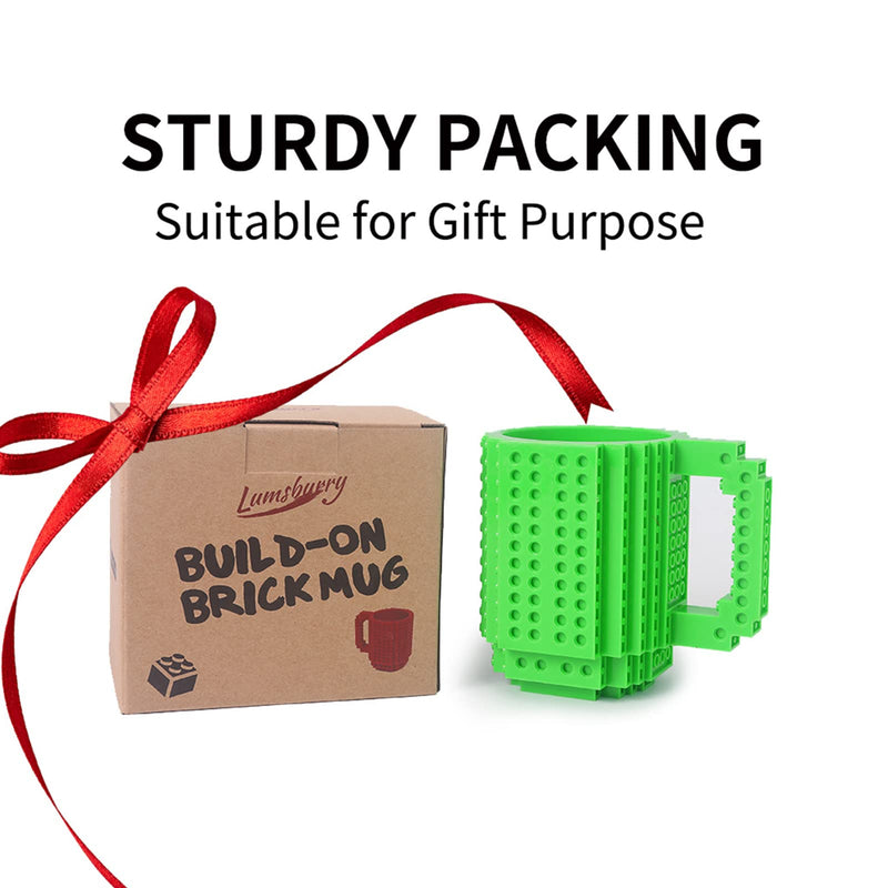 Lumsburry Build-on Brick Coffee Mug, Funny DIY Novelty Cup with Building Blocks Creative Gift for Kids Men Women Xmas Birthday (Green)