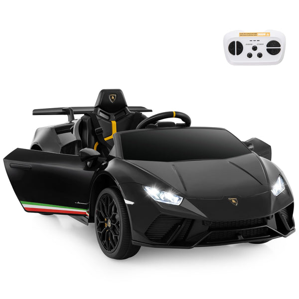 GYMAX Kids Electric Ride on Car, 12V Licensed Lamborghini Battery Powered Toy Vehicle with Remote Control, MP3, USB Port, Music, LED Light & Horn, Children Electric Car for 3+ Years Old (Black)