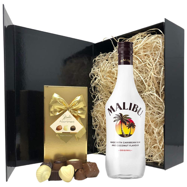 Malibu Gift Set - Malibu Rum and Chocolates Gift Hamper Box - Personalised Birthday, Christmas Gifts for Malibu Lovers