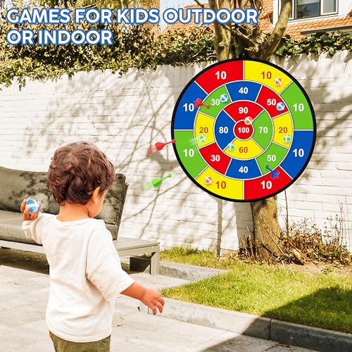 29 Inches Kids Dart Board Set,Double Sided Dart Board with 12 Sticky Balls,6 Darts,Indoor & Outdoor Party Games Toys Gifts for 3 4 5 6 7 8 9 10 11 12+ Year Old Boys Girls and Adult - Gift Guide