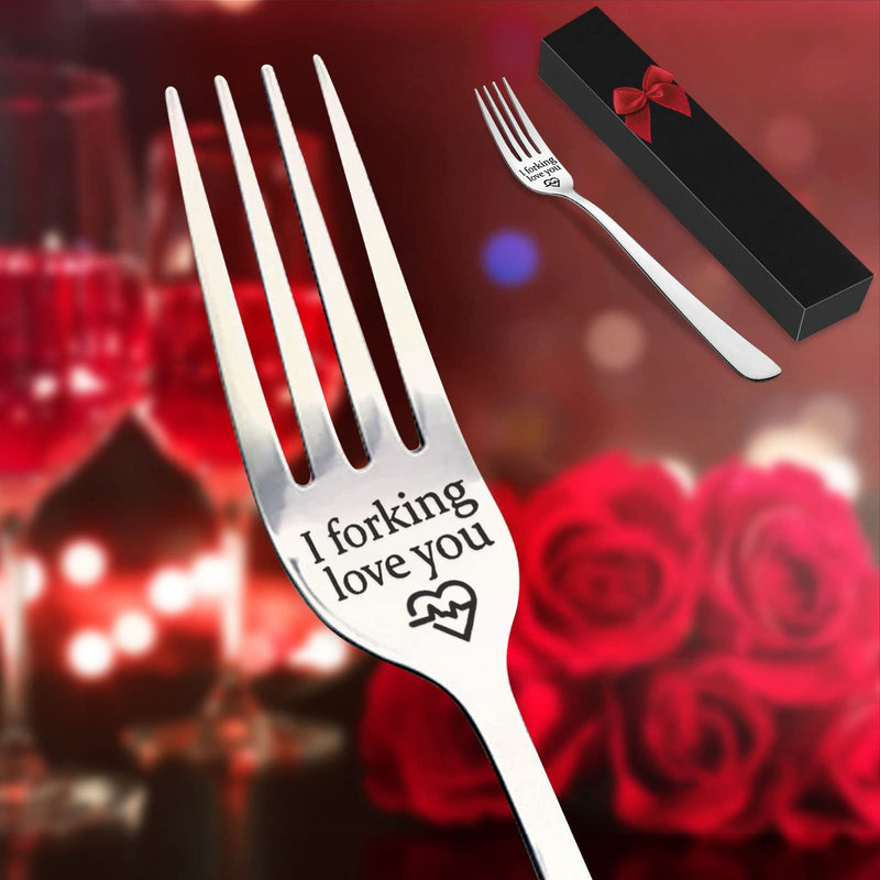 Shining She Engraved Fork, I Forking Love You, Stainless Steel Engraved Fork with Luxury Black Box, Perfect Gifts for Christmas Valentine's Day