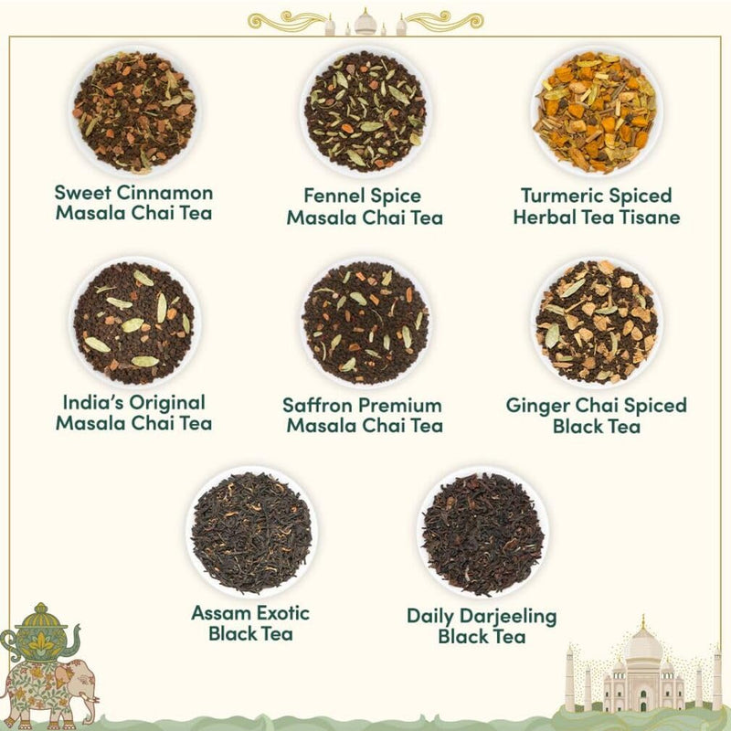 VAHDAM, Weekend In Taj Mahal Tea Gift Set (100g/50+ Cups) Travel Edition Gift Box | 8 Varieties - Chai Tea, Black Tea, Herbal Tea | Gluten Free, Non GMO | Gifts for Women & Men, Gifts for Her/Him - Gift Guide