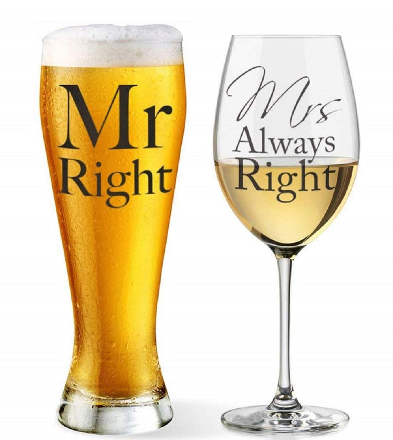 Lesser & Pavey Mr Right and Mrs Always Right Beer and Wine Glass Set - Gift Guide