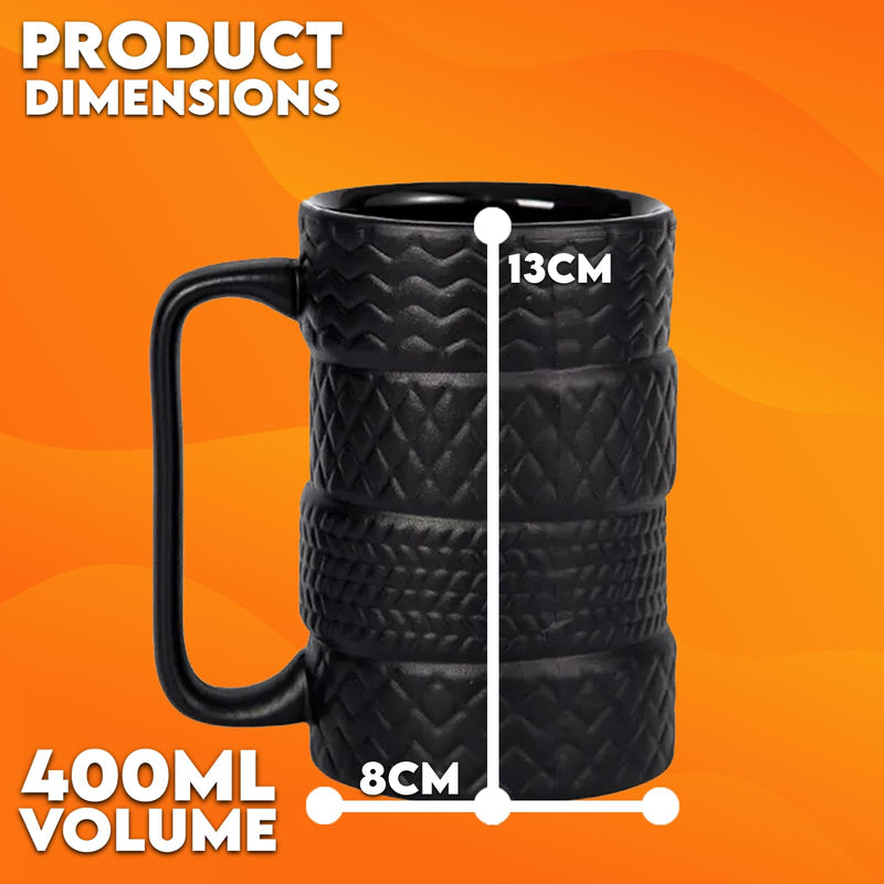 Xtremeauto Tyre Mug Car Cup Novelty Mugs - Ceramic Tyre Cup Mug for Coffee Tea Drinks Car Gifts Novelty Mugs for Men Mechanic Motorsport Enthusiast Funny Car Lover Gift for Men