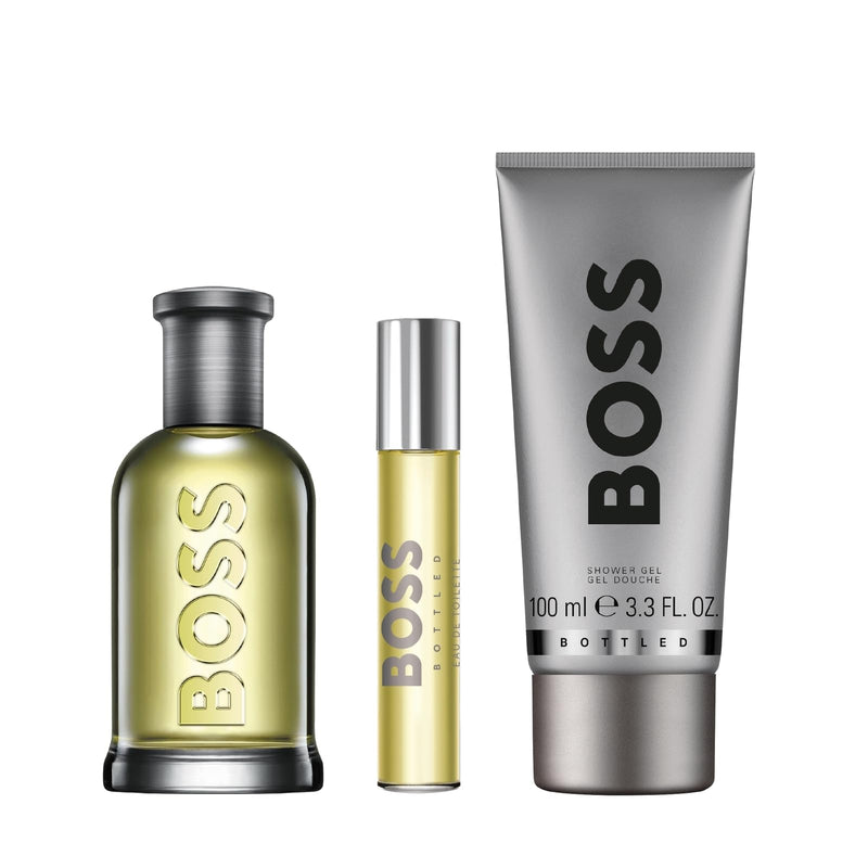 BOSS Men's 3 Piece BOSS Bottled Eau de Toilette Festive Giftset including an Eau de Toilette 100ml, Eau de Toilette Travel Spray 10ml and Shower Gel 100ml