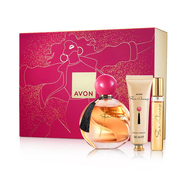 Avon Far Away Three Piece Gift Set with Far Away EDP 50ml, EDP Purse Spray 10ml and Hand Cream 30ml