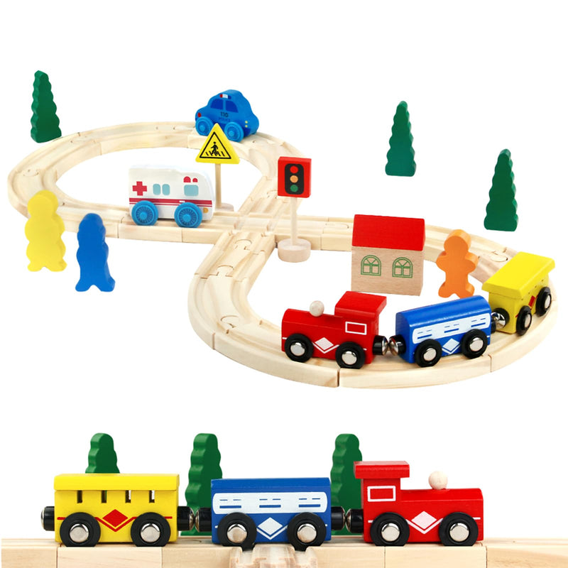 Wooden Train Set Boy Girls Toys Wooden Toys Train Track 33 Pcs Compatible Train Sets Train Toy Car Kids Toys Birthday Toys for 3 4 5 Year Old Boys Girls Gifts - Gift Guide