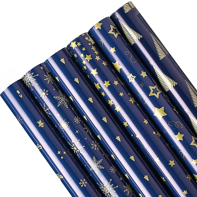 OTMVicor Roll Package Christmas Wrapping Paper, Recyclable 10 Roll Navy Blue and Gold Design Wrapping Paper for Xmas Gift Wrapping Party Decoration - Gift Guide