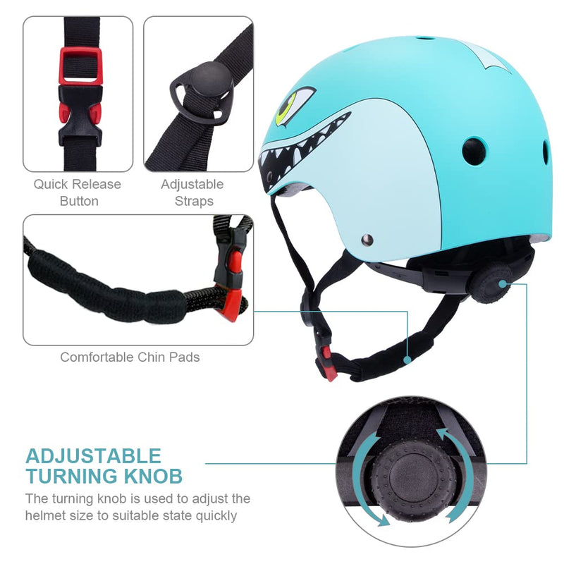 Kids Helmet Boys Girls Lightweight Bike Helmet for Cycling Scooter Skating, Multi-Sport Safety Toys 2 3 4 5 Years Old Children Cute Cartoon Adjustable Helmet (Blue Shark Sets)