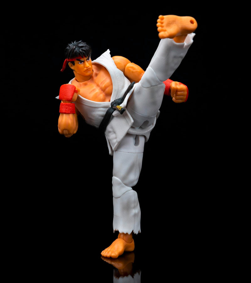 Jada - Street Fighter II Ryu, Articulated Figure 15 cm, with Interchangeable Hands and Head, Accessories and 20 Articulated Points (253252025), White