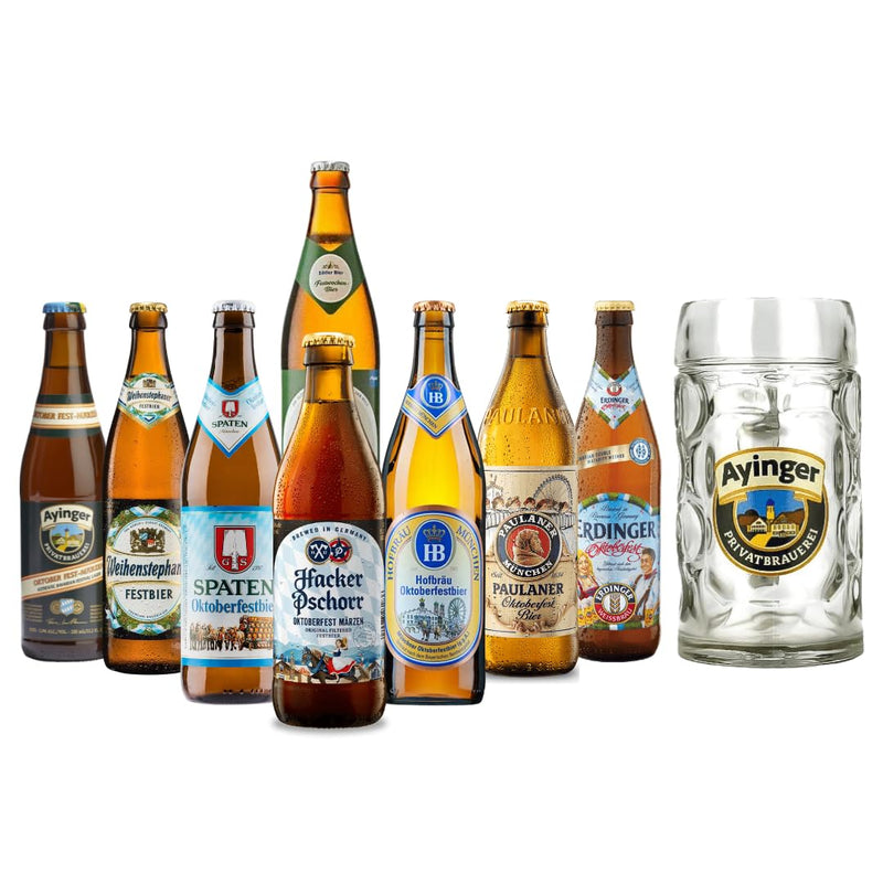 Oktoberfest German Craft Beer Mixed Case 8 Pack with Ayinger Stein - Beers and Lagers Offers Mens Gifts for Birthday Gifts for Men Adults Hampers for Men and Women, Craft Beer Gift Set - Gift Guide