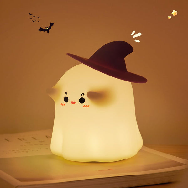 Cute Night Light for Kids, Halloween Ghost Lamp Magician Silicone Nightlight Rechargeable Night Lamp 3 Level Dimmable Nursery Night Light Funny Room Decor Holidays Gifts for Children Toddler Baby - Gift Guide