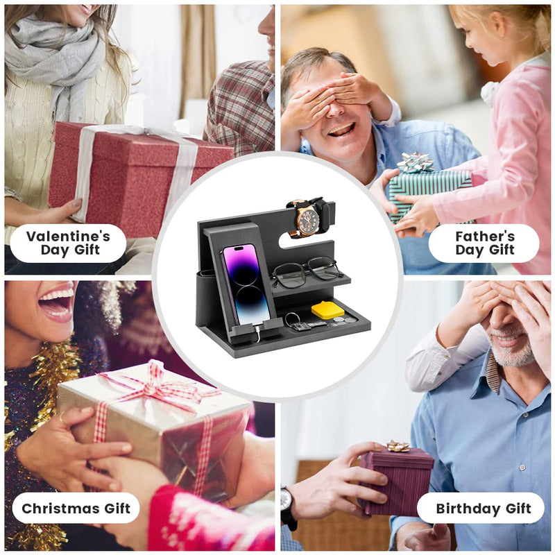 Birthday Gifts for Men Christmas Wood Phone Docking Station Bedside Table Organiser for Him Gifts for Dad Mens Gifts for Christmas Husband Dad Gifts Xmas Presents for Men Bedside Gadget Organiser