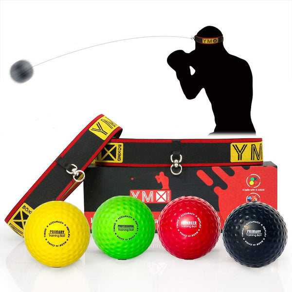 YMX BOXING Ultimate Training Ball Set - 4 Reaction Ball Plus 2 Adjustable Headband, Great for Reflex, Timing, Accuracy, Focus and Hand Eye Coordination Training for Boxing, MMA - Gift Guide